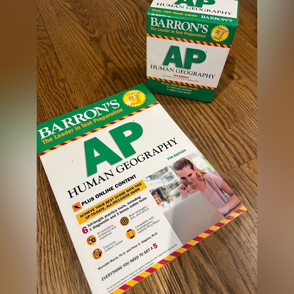 Barron’s AP human geography 7th edition book and associated Flash cards